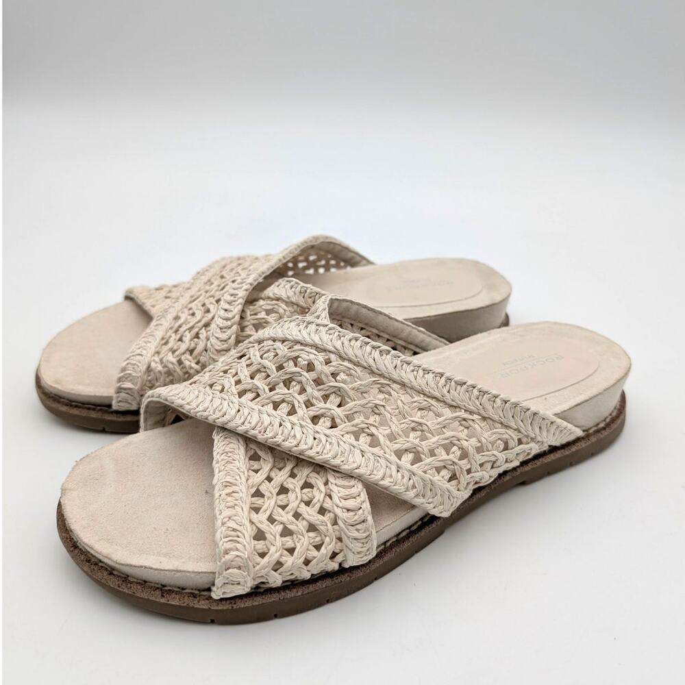 Rockport Zora Slip-On Flat Sandals Open Toe Women's Ivory Size US6.5M EU36.5